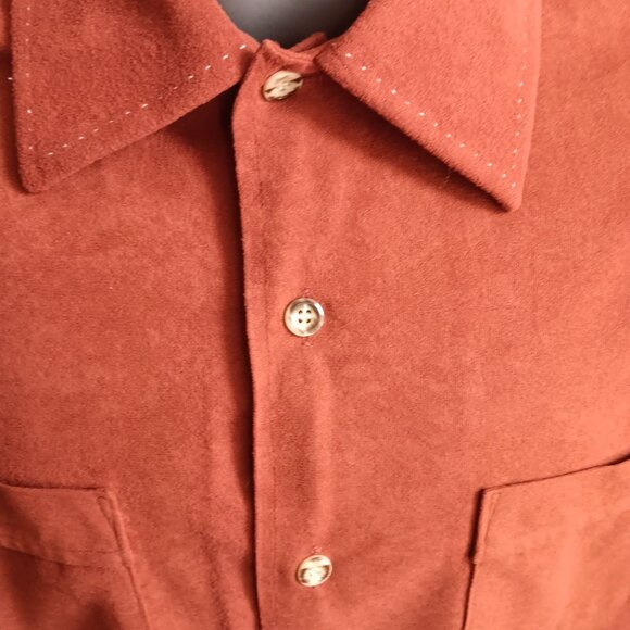 Men's XL Vintage Velour Shirt Rust Soft Touch Suede Button-Up 1970's Boho Mod - Picture 4 of 8